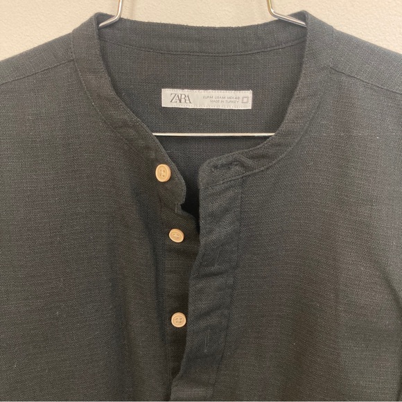 Men’s Zara long sleeve quarter button up cotton shirt black medium lightweight - Picture 2 of 6